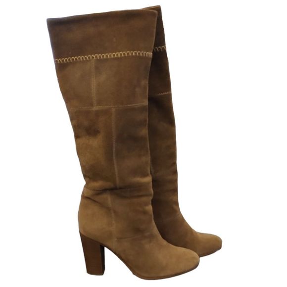 Coach Trudie Patchwork Suede Knee High Heeled Boots Size 8 - Picture 1 of 11